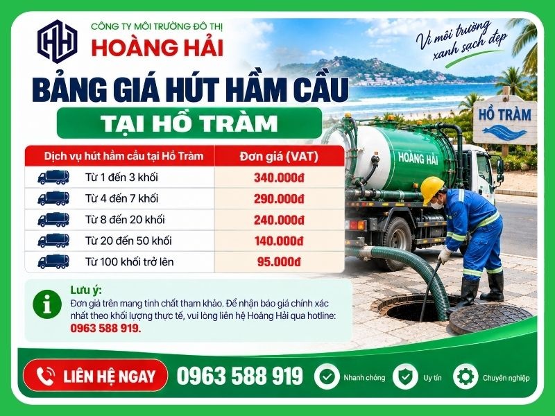 Bảng giá hút hầm cầu tại Phường Hồ Tràm mới nhất