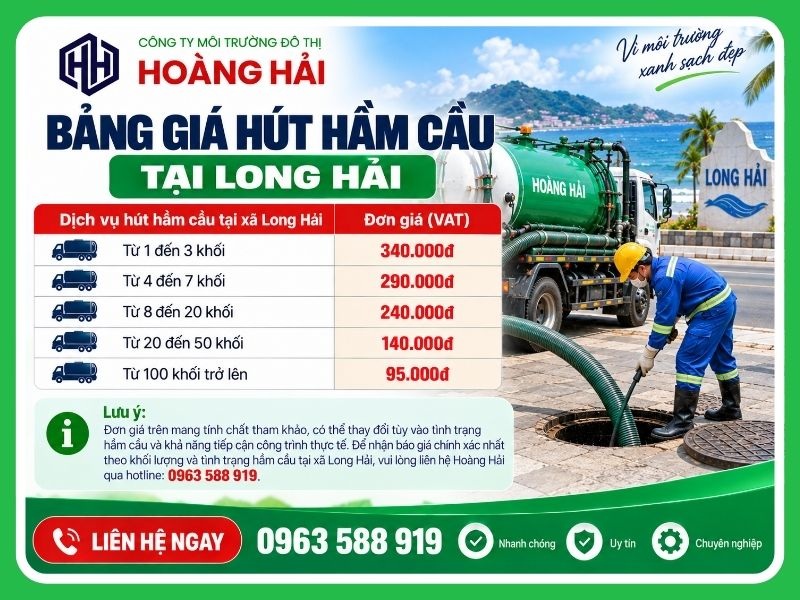 Bảng giá hút hầm cầu tại Phường Long Hải mới nhất