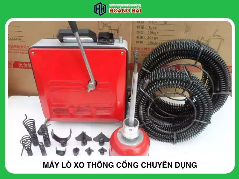 máy lò xo thông cống chuyên dụng với dây lò xo và đầu thông các loại