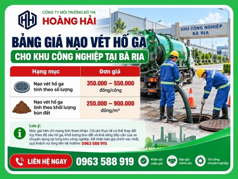 Bảng giá nạo vét hố ga cho khu công nghiệp tại Bà Rịa mới nhất