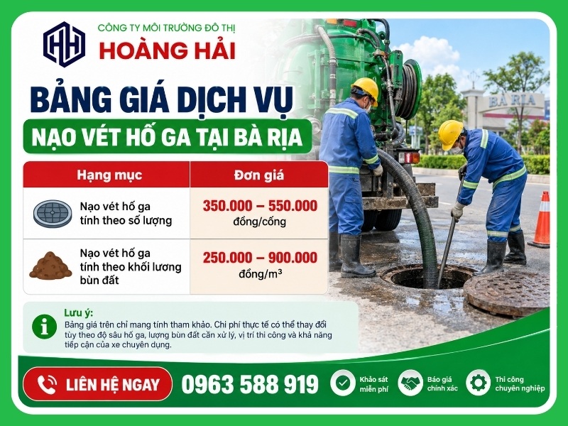 Bảng giá dịch vụ nạo vét hố ga tại Bà Rịa mới nhất