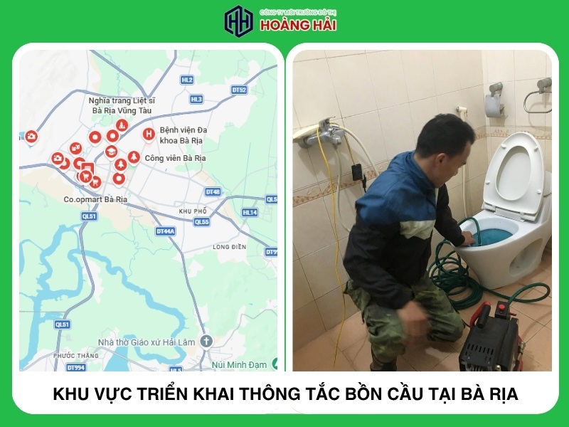 Khu vực triển khai thông tắc bồn cầu tại Bà Rịa