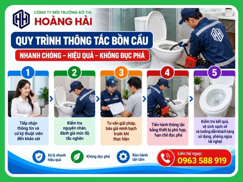 Quy trình 5 bước thông tắc bồn cầu chuyên nghiệp